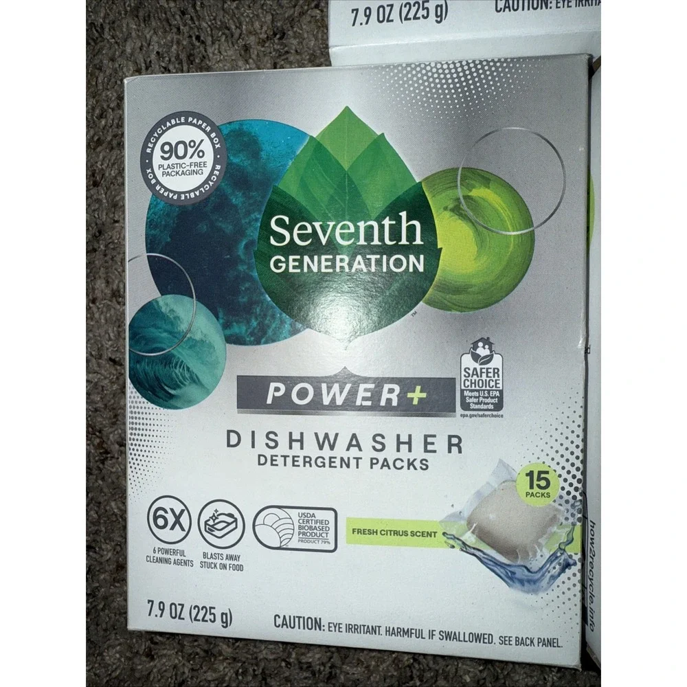 Seventh Generation Dishwasher Detergent Packs Powder‎ Plus 15pc (Pack of 5)